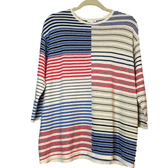 J.JILL Multicolor Stripped Crewneck Cotton Sweater Red Blue White Size Medium - Picture 1 of 8
